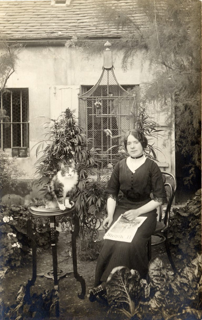 Cannabis and Cats - a Parisian Woman in her Cannabis Garden circa 1915