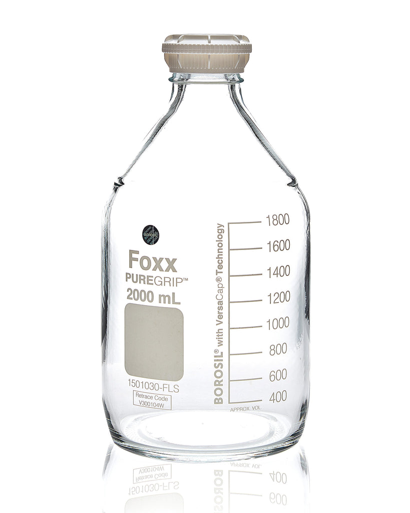 PUREGRIP® Bottles - Reagent - Transparent Graduated with GL45 Screw Cap and Pouring Ring - 2000mL - 10/case