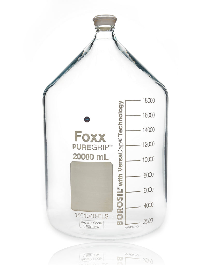 PUREGRIP® Bottles - Reagent - Transparent Graduated with GL45 Screw Cap and Pouring Ring - 20000mL - 1EA