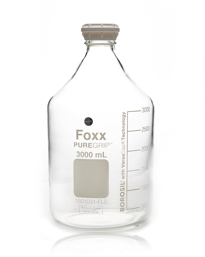PUREGRIP® Bottles - Reagent - Transparent Graduated with GL45 Screw Cap and Pouring Ring - 3000mL - 2/case