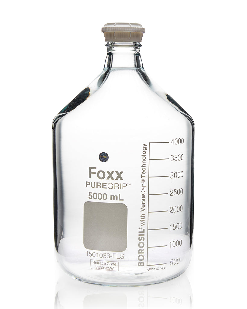 PUREGRIP® Bottles - Reagent - Transparent Graduated with GL45 Screw Cap and Pouring Ring - 5000mL - 1EA