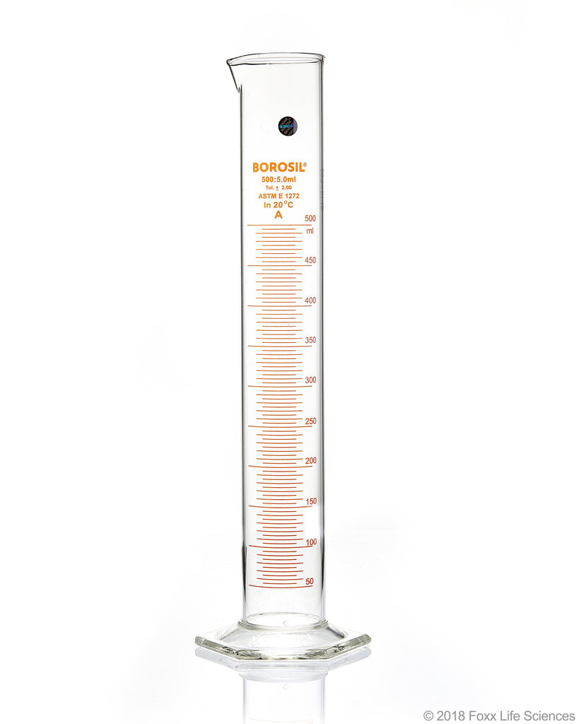 Graduated Measuring Cylinder Hexagonal Base - 500 mL Borosilicate - CS/4
