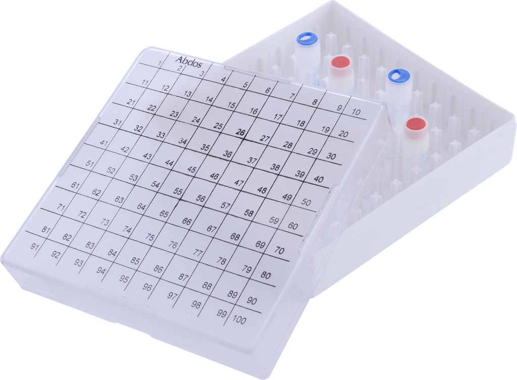 Abdos Cryo Box, Polycarbonate (PC) 100 Places, Freezer Compatible, 4/CS
