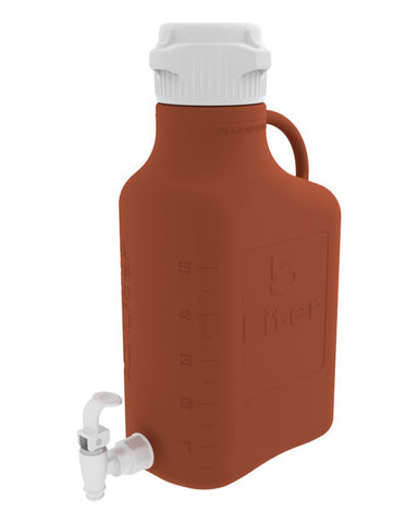 5L (1 Gal) Amber High Density Poly Ethylene (HDPE) Carboy with 83B Cap and Spigot | img_1 | Foxx Life Sciences Global | shopfls.com