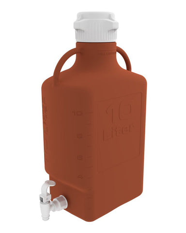 10L (2.5 Gal) Amber High Density Poly Ethylene (HDPE) Carboy with 83B Cap and Spigot | img_1 | Foxx Life Sciences Global | shopfls.com