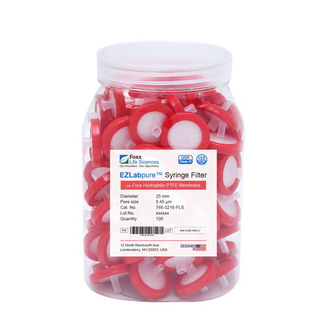 EZlabpure 25mm Syringe Filters – 0.45µm PTFE, Non-Sterile  Foxx Life Sciences- Hydrophilic filter for laboratory research & bioprocessing applications. | img_1 | Foxx Life Sciences Global | shopfls.com