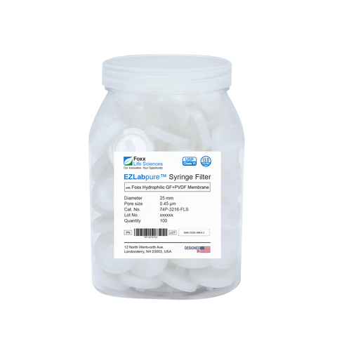 EZlabpure 25mm Syringe Filters – 0.45µm Hydrophilic PVDF w/ GF Prefilter, Non-Sterile  Foxx Life Sciences | img_1 | Foxx Life Sciences Global | shopfls.com