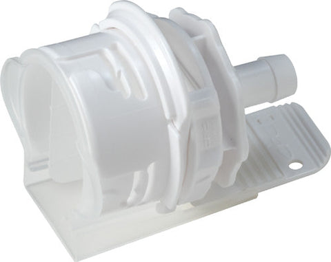 Blue and white mechanical component on a white background