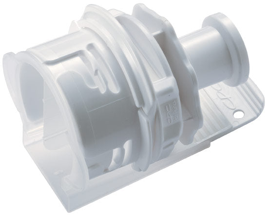 Blue and white mechanical component on a white background