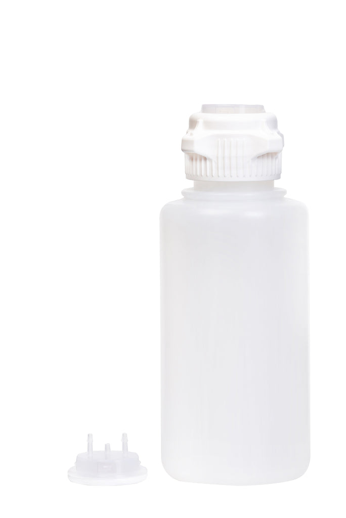Round EZLabpure™ Polypropylene (PP) Vacuum Bottle, 1L,  Open VersaCap® 53B, With Closed and  2x1/8" HB Adapters, 1/EA | img_1 | Foxx Life Sciences Global | shopfls.com