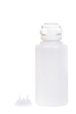 Round EZLabpure™ Polypropylene (PP) Vacuum Bottle, 1L,  Open VersaCap® 53B, With Closed and  2x1/8" HB Adapters, 1/EA | img_1 | Foxx Life Sciences Global | shopfls.com