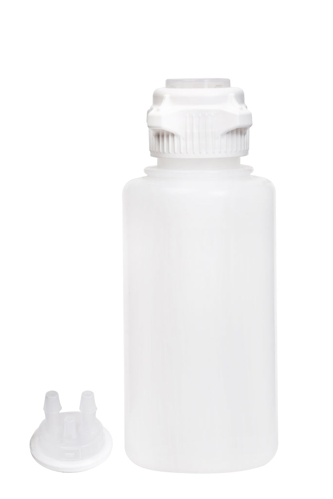 Round EZLabpure™ Polypropylene (PP) Vacuum Bottle, 1 L, Open VersaCap® 53B, With Closed and 2x5/16" HB Adapters, 1/EA | img_1 | Foxx Life Sciences Global | shopfls.com