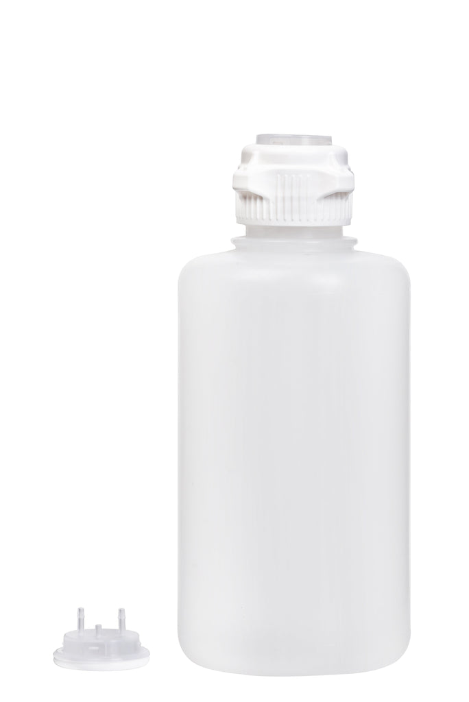 Round EZLabpure™ Polypropylene (PP) Vacuum Bottle, 2 L, Open VersaCap® 53B, With Closed and 2x1/8" HB Adapters, 1/EA | img_1 | Foxx Life Sciences Global | shopfls.com