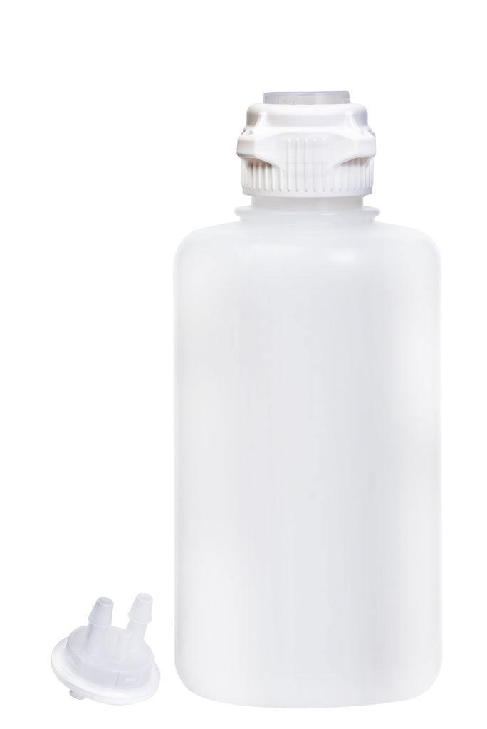 Round EZLabpure™ Polypropylene (PP) Vacuum Bottle, 2 L, Open VersaCap® 53B, With Closed and 2x5/16" HB Adapters, 1/EA | img_1 | Foxx Life Sciences Global | shopfls.com