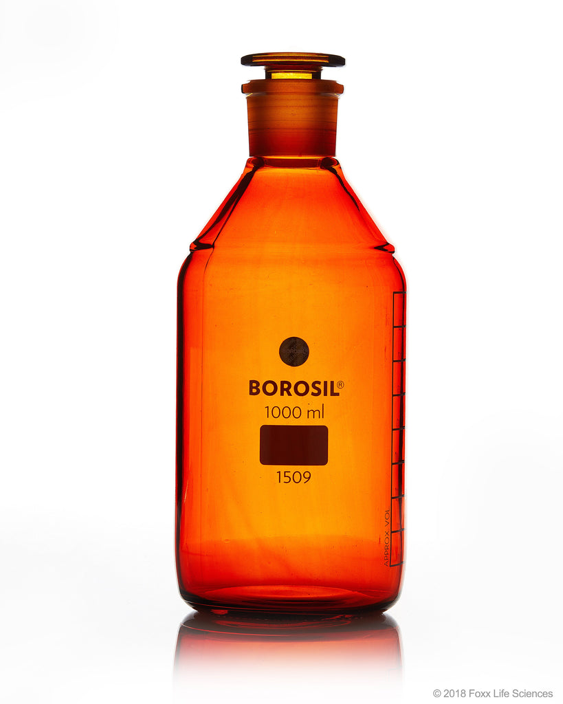 Borosil® Amber Reagent Bottles - Plain - Narrow Mouth - Graduated 1000 mL - 29/32 CS/5