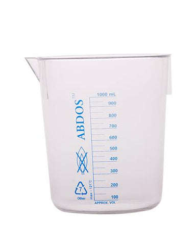 Abdos Printed Beakers without Handle, TPX Polymethyl pentene (PMP) 1000ml, 4/CS