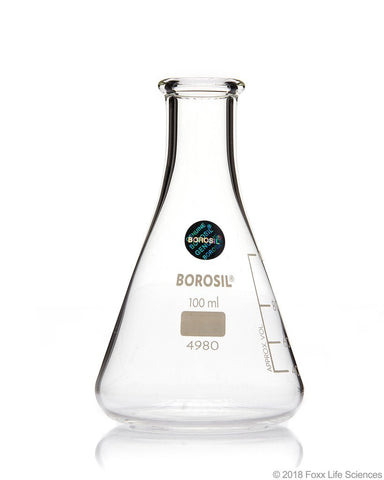 Borosil® Erlenmeyer Conical Flasks Narrow Mouth I/C Stopper 100mL CS/20