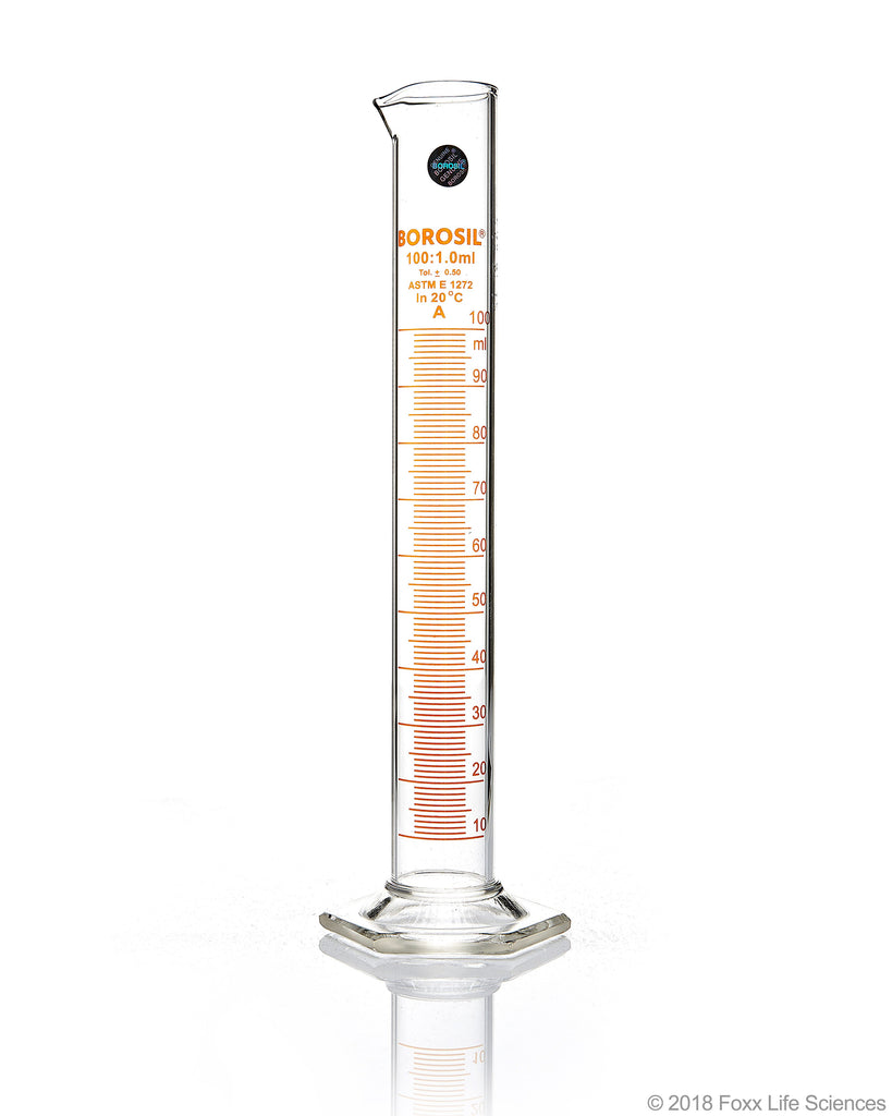 Graduated Measuring Cylinder - Batch Certificate Hexagonal Base - 100 mL Borosilicate - CS/5