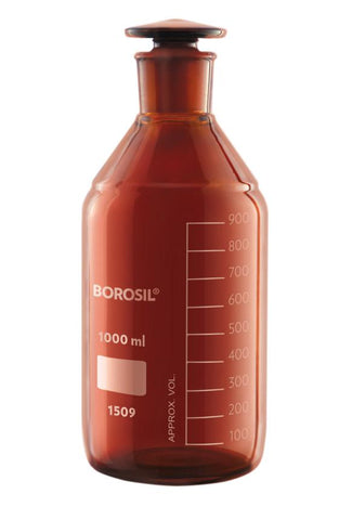 Borosil® Bottles - Reagent - Amber - with Stoppers - 100mL - 14/23 - CS/10