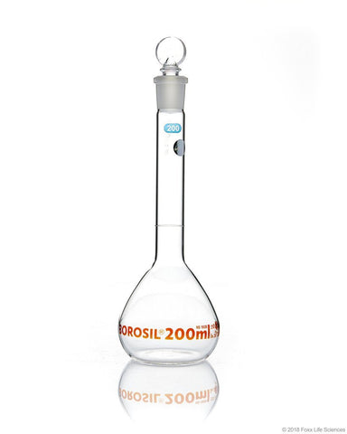 Volumetric Flask - Wide Neck - With Glass I/C Stopper - Class A - Ind Cert 200 mL