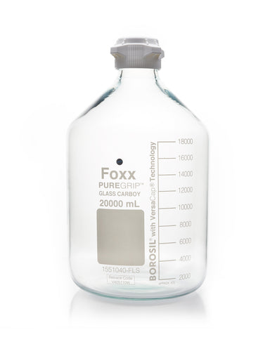 PUREGRIP® Glass Carboys - Round - Clear - 83B VersaCap® - 20 L - 1/EA