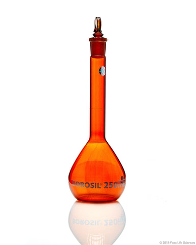 Borosil Amber Volumetric Flask With Glass/Plastic Stopper - ASTM Ind Cert Class A - 500 mL