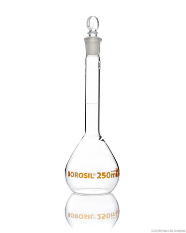 Volumetric Flask - Wide Neck - With Glass I/C Stopper - Class A - Ind Cert 250 mL