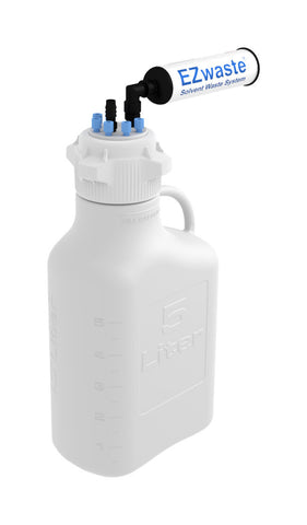 EZwaste® Safety Vent Carboy 5L HDPE with VersaCap® 83mm, 6 ports for 1/8" OD Tubing, 1 port for 1/4" HB or 3/8"HB