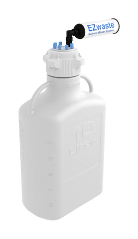 EZwaste® Safety Vent Carboy 10L HDPE with VersaCap® 83mm, 6 Ports for 1/8'' OD Tubing and a Chemical Exhaust Filter