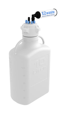 EZwaste® Safety Vent Carboy 10L HDPE with VersaCap® 83mm, 6 ports for 1/8" OD Tubing, 1 port for 1/4" HB or 3/8"HB