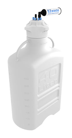 EZwaste® XL Safety Vent Carboy 40L HDPE with VersaCap® 120mm, 6 Ports for 1/8" OD Tubing, 1 Port for 1/4" HB or 3/8" HB Adapter and a Chemical Exhaust Filter