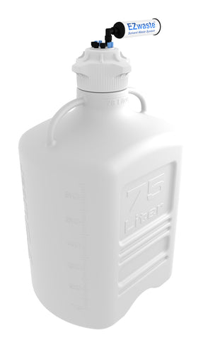 EZwaste® XL Safety Vent Carboy 75L HDPE with VersaCap® 120mm, 4 Ports for 1/8'' OD Tubing, 3 Ports for 1/4" OD Tubing, and a Chemical Exhaust Filter
