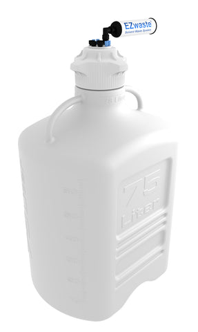 EZwaste® XL Safety Vent Carboy 75L HDPE with VersaCap® 120mm, 4 Ports for 1/8" OD Tubing, 4 Ports for 1/4" OD Tubing and a Chemical Exhaust Filter
