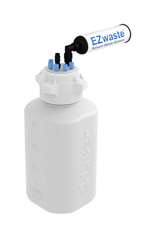 EZwaste® Safety Vent Bottle 4L HDPE with VersaCap® 83mm, 6 ports for 1/8" OD Tubing, 1 port for 1/4" HB or 3/8"HB