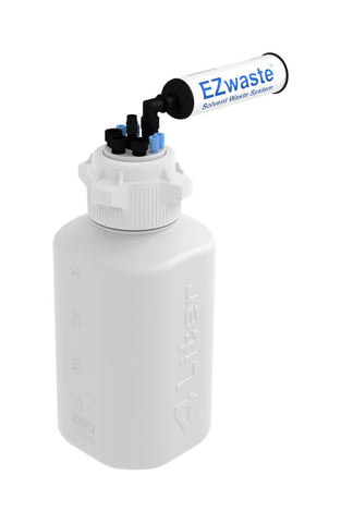 EZwaste® Safety Vent Bottle 4L HDPE with VersaCap® 83mm, 4 ports for 1/8" OD Tubing, 3 ports for 1/4" OD Tubing, 1 port for 1/4" HB or 3/8" HB