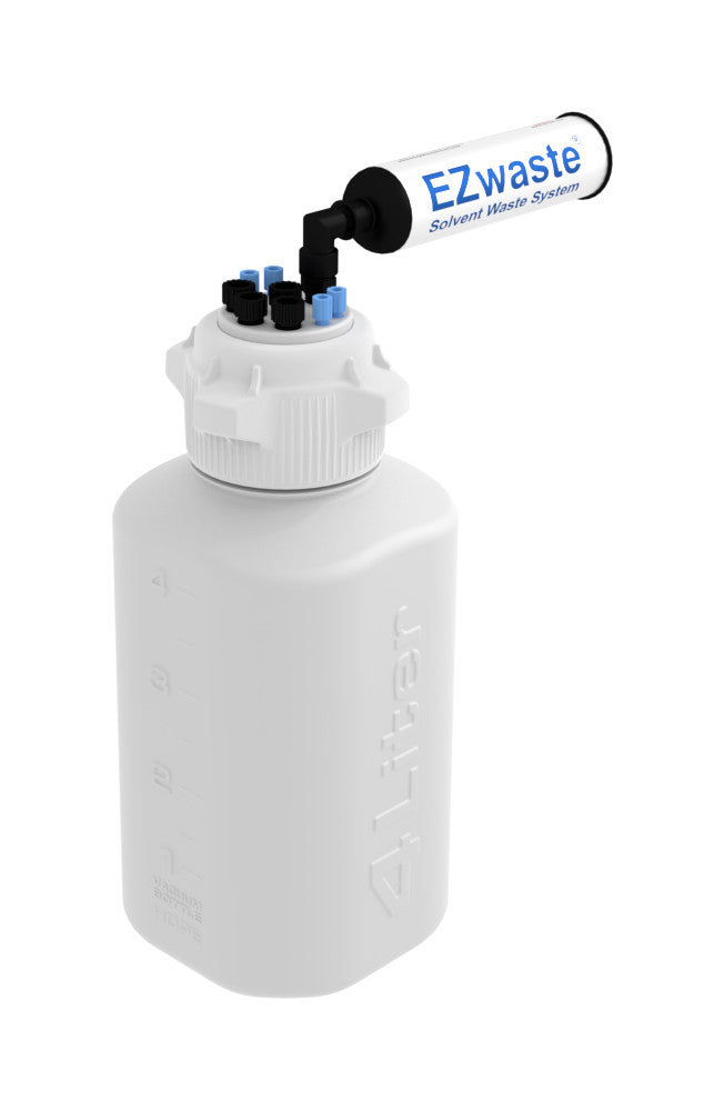 EZwaste® Safety Vent Bottle 4L HDPE with VersaCap® 83mm, 4 ports for 1/8" OD Tubing, 4 ports for 1/4" OD Tubing