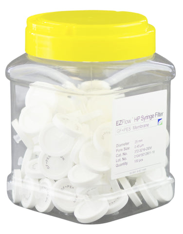 25mm  Syringe Filter, .45μm PES,Glass Fiber Prefilter, 100/pack
