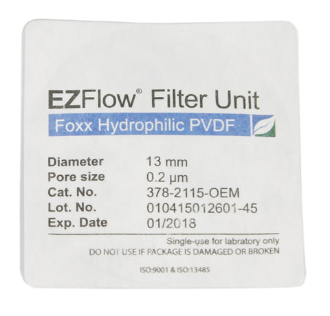 13mm Sterile Syringe Filter, .2μm Hydrophilic PVDF, 100/pack