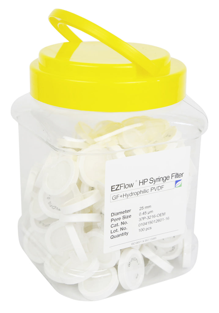 25mm Syringe Filter, .45μm Hydrophilic PVDF, 100/pack