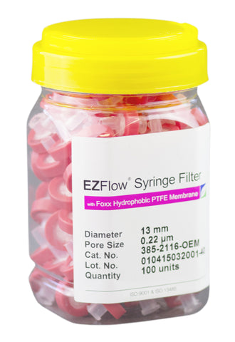 13mm Syringe Filter, .2μm Hydrophobic PTFE, 100/pack