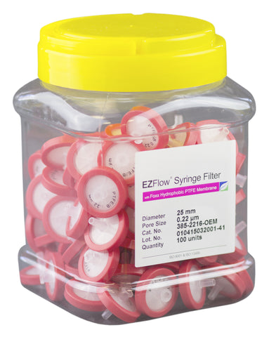 25mm Syringe Filter, .2μm Hydrophobic PTFE, 100/pack
