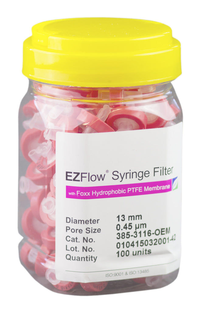 13mm Syringe Filter, .45μm Hydrophobic PTFE, 100/pack