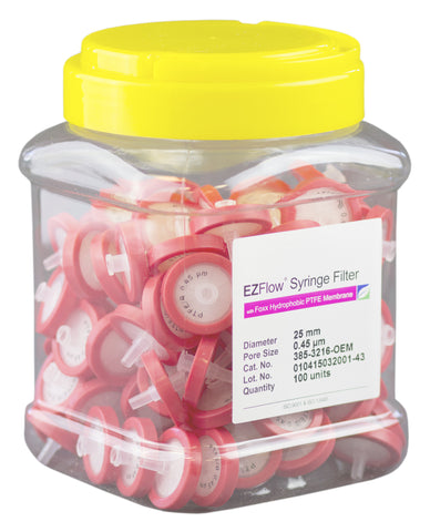25mm Syringe Filter, .45μm Hydrophobic PTFE, 100/pack