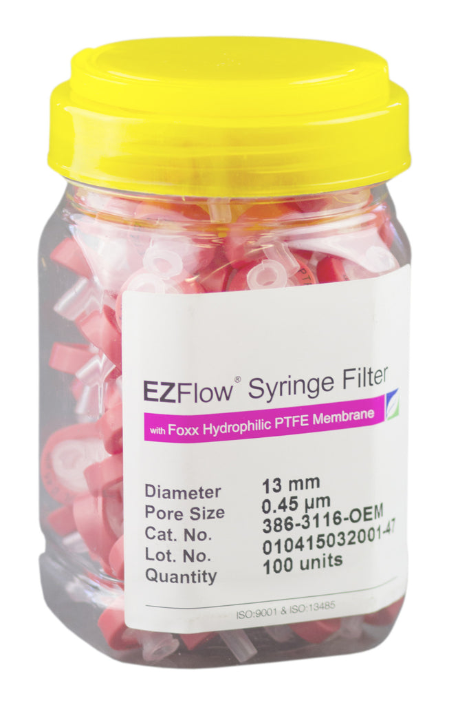 13mm Syringe Filter, .45μm Hydrophilic PTFE, 100/pack