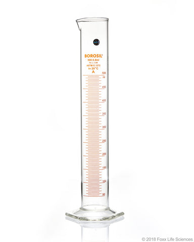 Graduated Measuring Cylinder Hexagonal Base - 500 mL Borosilicate - CS/4