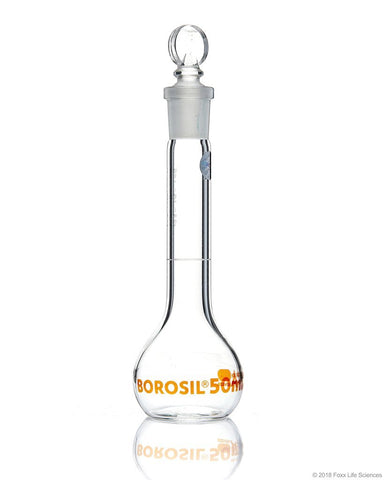 Volumetric Flask - Wide Neck - With Glass I/C Stopper - Class A - Ind Cert 50 mL