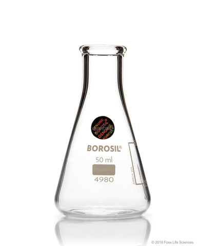 Borosil Erlenmeyer Flasks Graduated Conical NM Borosilicate 3.3 ISO 1773 CS/100 50 mL