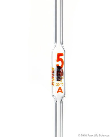 Borosil Volumetric Pipette Bulb Pipette Class A Accuracy ASTM Batch Certificate 5mL Borosilicate