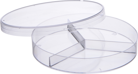 Abdos Petri Dish 90mm, Three Compartment, Height 15.80 mm, 0 Vents, Individually Wrapped, Sterile, 380/CS
