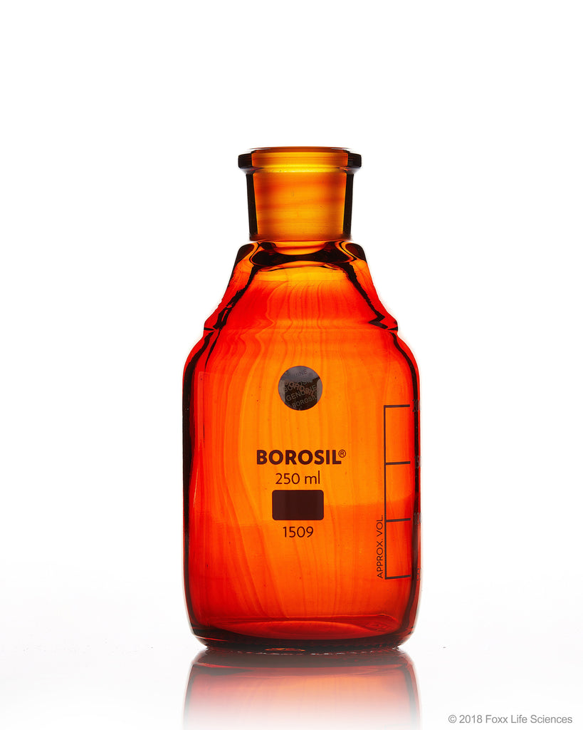 Borosil® Amber Reagent Bottles - Plain - Narrow Mouth - Graduated 250 mL CS/10